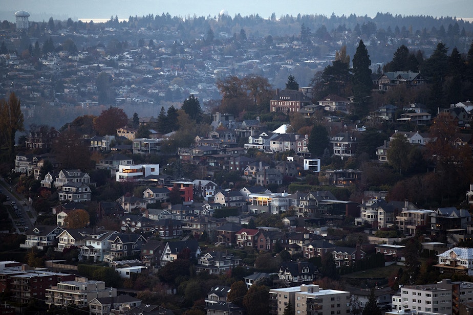 caption: Homes in Queen Anne are shown from the Space Needle in November in Seattle. 