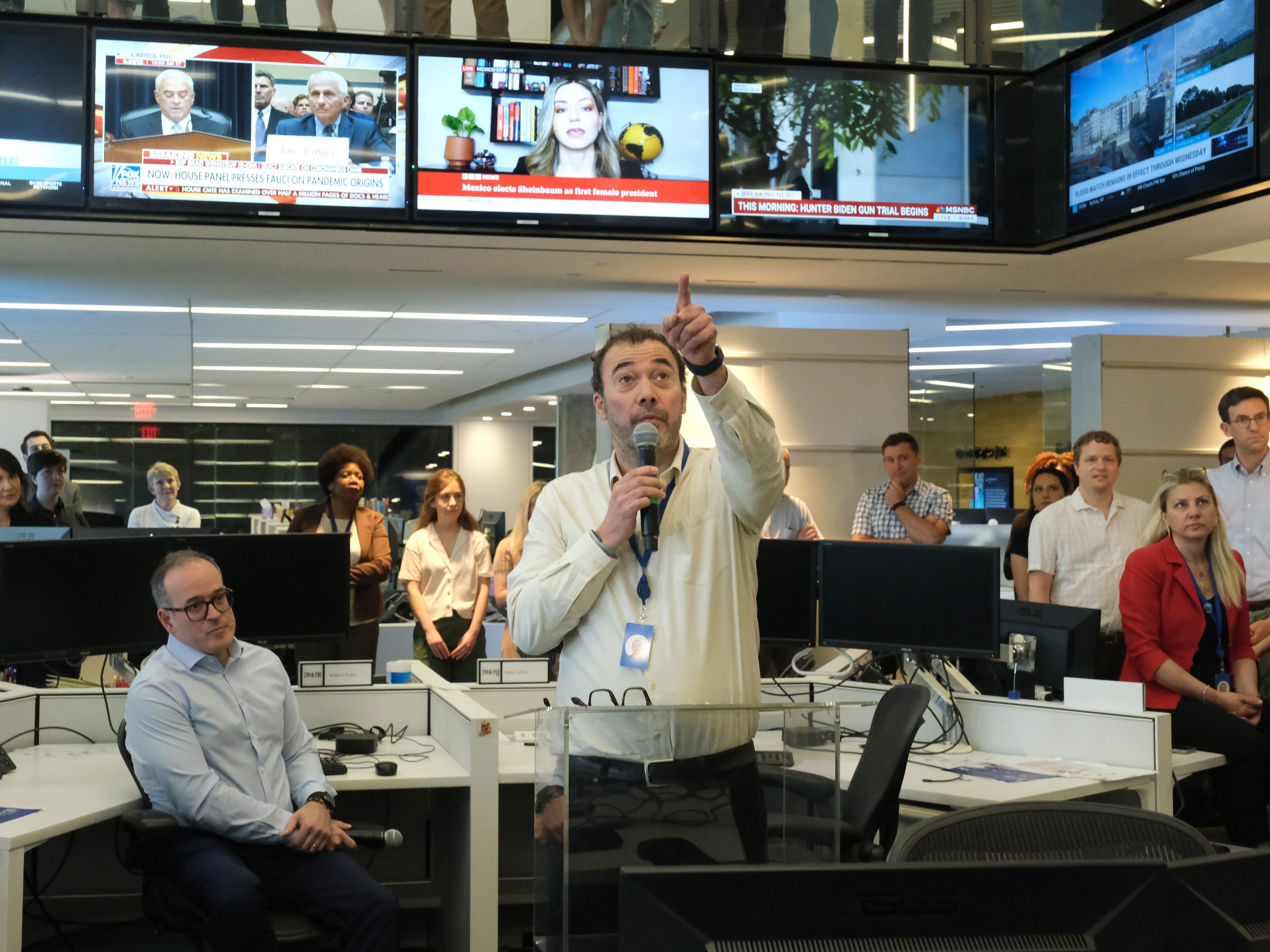 caption: <em> The Washington Post</em>'s new publisher and CEO, Will Lewis, announced a newsroom leadership shakeup during a staff meeting on Monday.