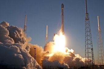 caption: A Falcon 9 SpaceX rocket lifted off in Florida in Feb. 2015, on its way to send the Deep Space Climate Observatory satellite into space. But seven years later, part of the rocket left behind in space is hurtling straight toward the moon.