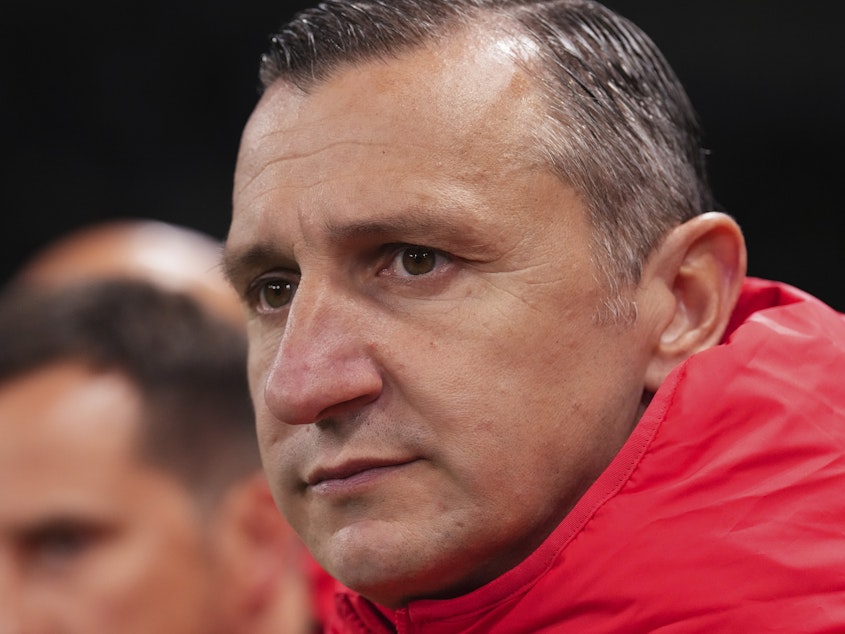 caption: U.S. coach Vlatko Andonovski watches during the Women's World Cup round of 16 soccer match between Sweden and the United States in Melbourne, Australia, Aug. 6, 2023. Andonovski stepped down, according to a statement from the U.S. Soccer Federation released Thursday, Aug. 17. The move comes less than two weeks after the Americans were knocked out of the Women's World Cup earlier than ever before.