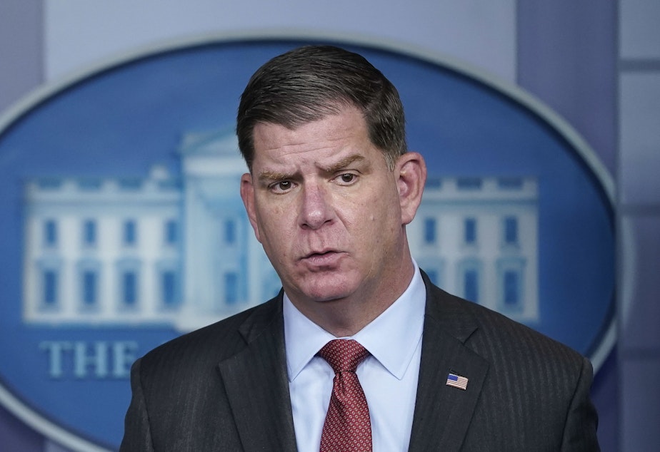 caption: Millions of women have left the workforce during the pandemic as schools stopped in-person learning. In an NPR interview, Labor Secretary Marty Walsh says the recovery hinges on women returning to work.