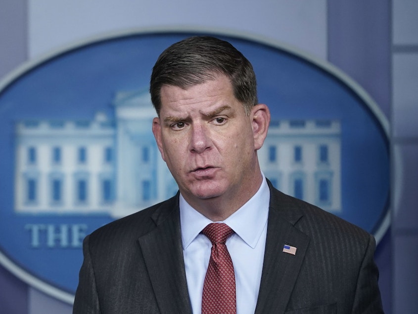 caption: Millions of women have left the workforce during the pandemic as schools stopped in-person learning. In an NPR interview, Labor Secretary Marty Walsh says the recovery hinges on women returning to work.