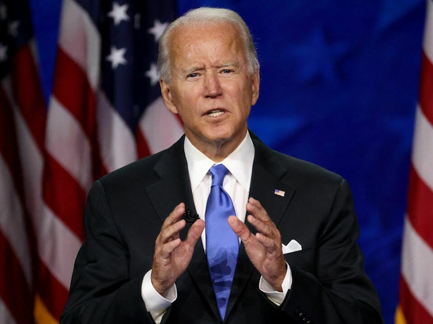 caption: In campaign events, President Biden is expected to push back against extremism and political violence.