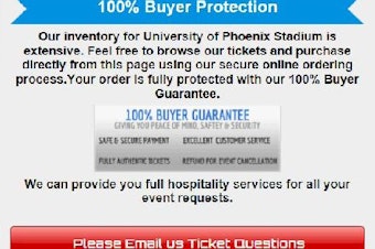 caption: A portion of a page on SBTickets.com, provided by the state Attorney General's Office, offers reassurances to potential ticket buyers for the Super Bowl. 