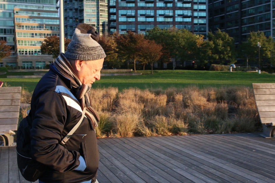 caption: Jack Eichenbaum in Long Island City. Eichenbaum says the first wave of development here brought some good amenities, like this boardwalk.