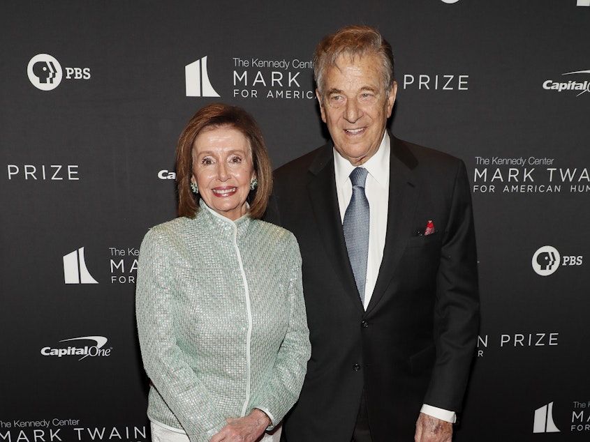 caption: House Speaker Nancy Pelosi and her husband, Paul Pelosi, are seen here at the 23rd Annual Mark Twain Prize For American Humor at The Kennedy Center on April 24, 2022 in Washington, D.C.