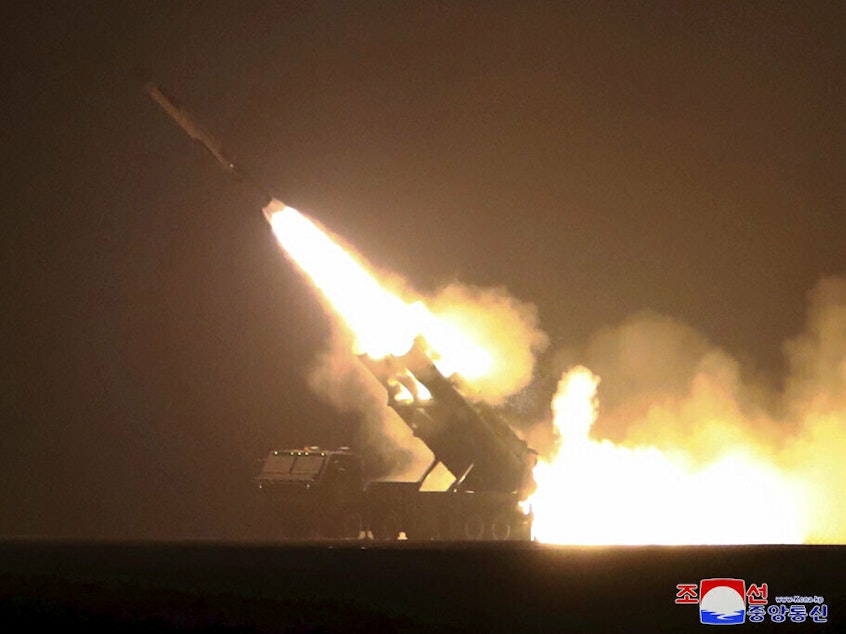 caption: This photo provided by the North Korean government shows what it says is a launching drill of a cruise missile at an undisclosed location in North Korea on early Thursday.