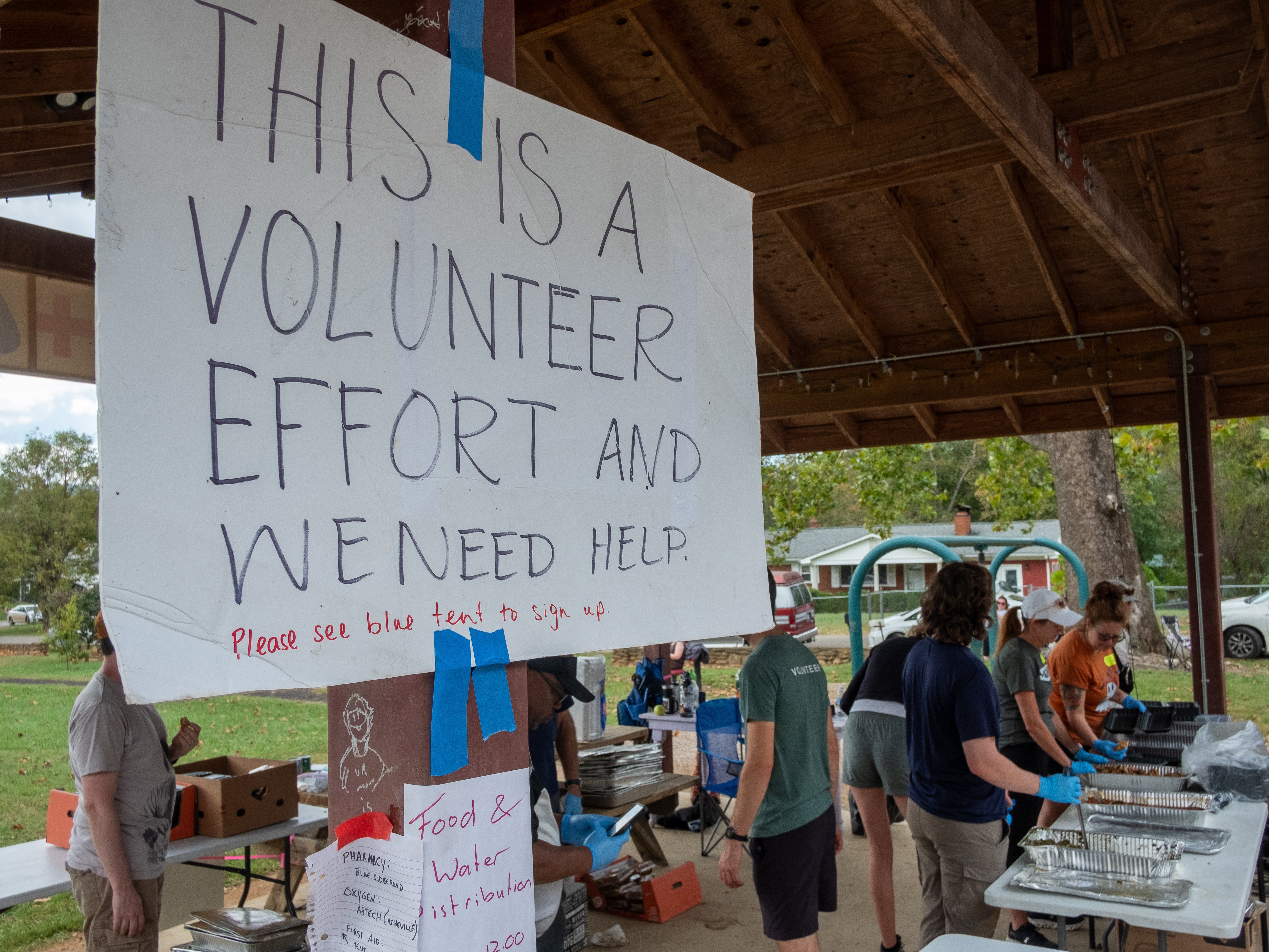 caption: In Swannanoa, N.C., neighbors didn't wait for government assistance before jumping in to help each other after flooding and landslides. Some critics point to the high number of grassroots efforts as proof the government has abandoned Helene victims.