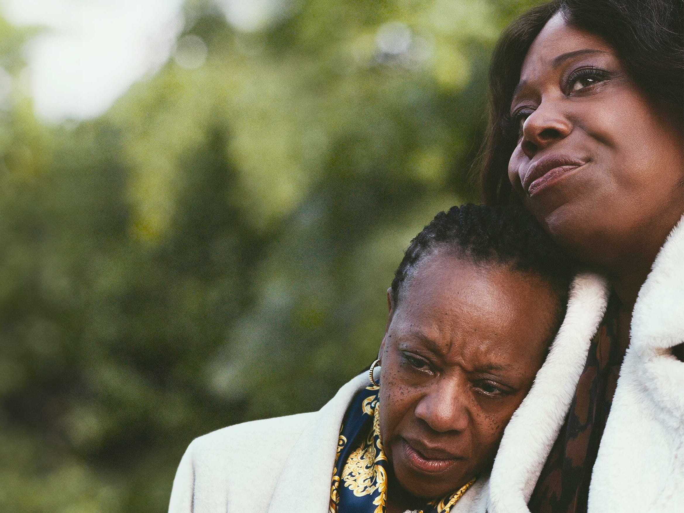 caption: Marianne Jean-Baptiste, left, and Michele Austin play sisters in <em>Hard Truths.</em>