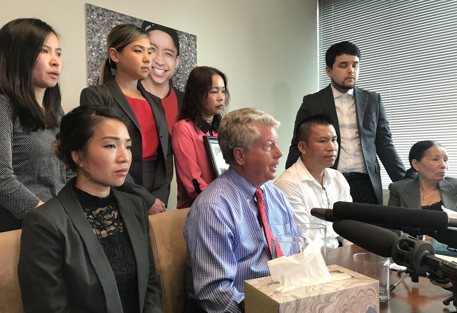 caption: Tommy Le's family and attorneys announce their decision to file a $20 million wrongful death and civil rights violation lawsuit against King County, the King County Sheriff's Office and (former) Sheriff John Urquhart.