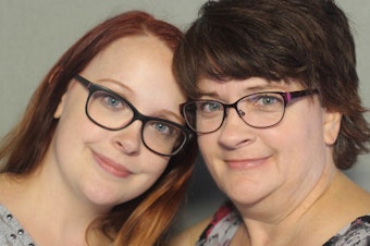 caption: Ashley Baker (left) and her mother, Sandy, recount being homeless at their StoryCorps interview in Dallas in October.