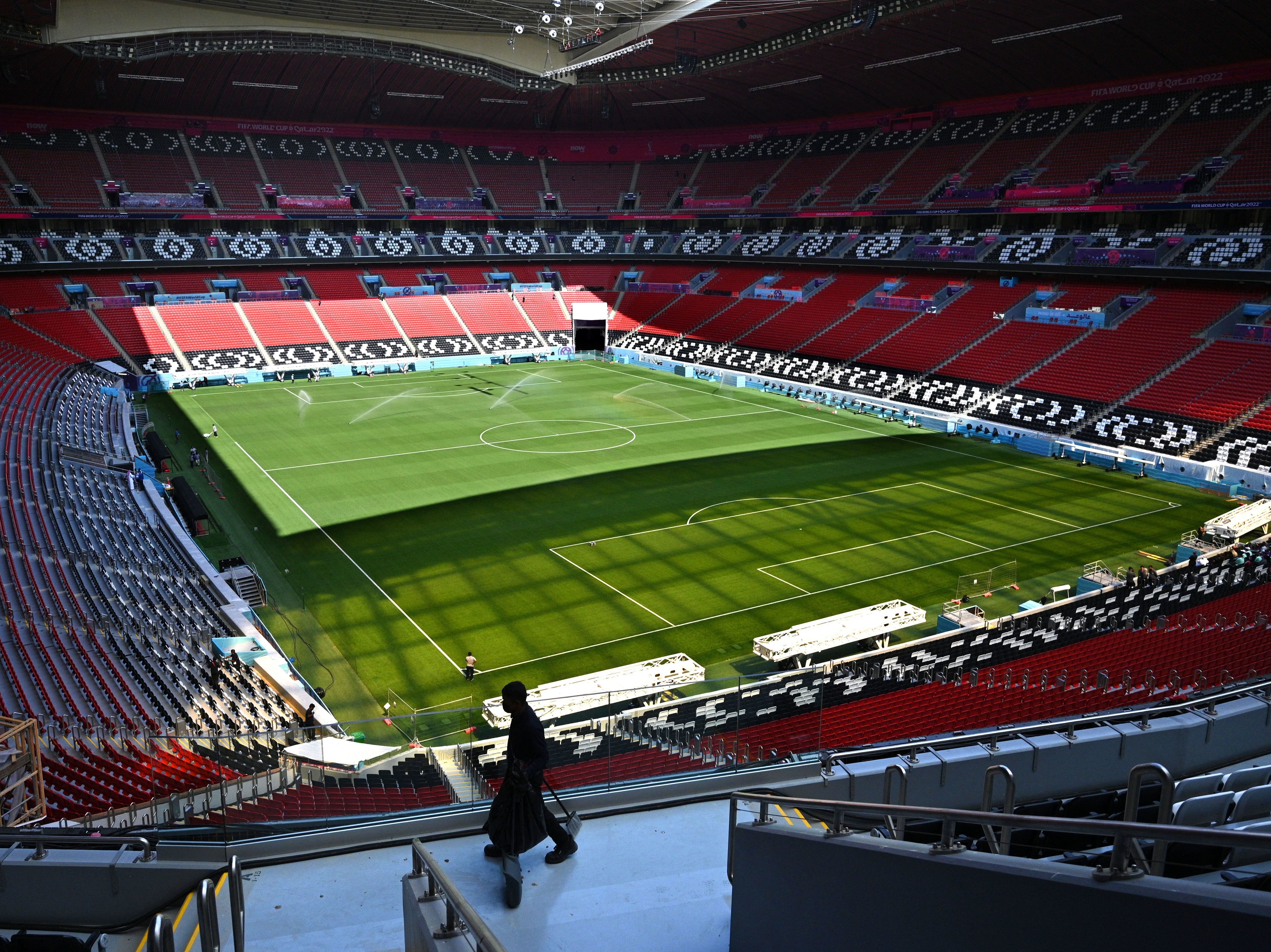 caption: Al-Bayt Stadium in al-Khor hosts the opening game of the 2022 World Cup between host country Qatar and Ecuador.