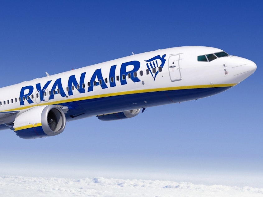 caption: European airline Ryanair is ordering 75 Boeing 737 Max airplanes, the two companies announced Thursday.