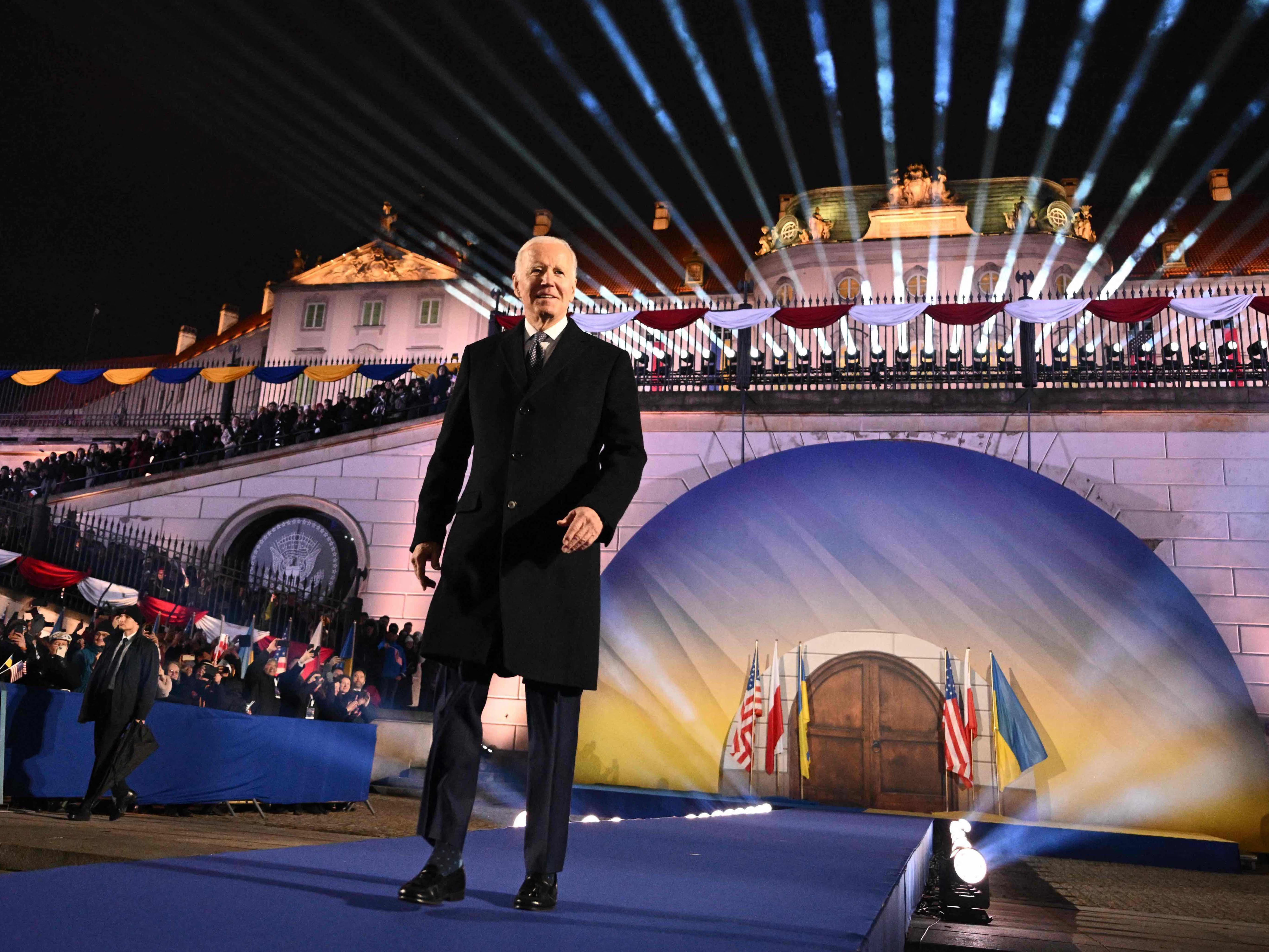 caption: President Biden delivers a speech at the Royal Castle in Warsaw, Poland a day after his secret visit to Ukraine. Biden promised further U.S. support for Ukraine as it continues fighting Russia's invasion.