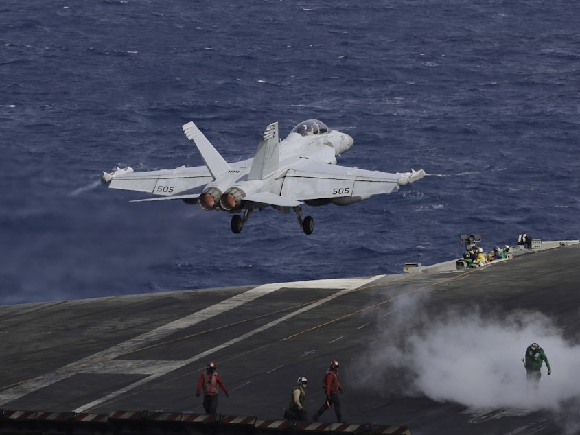 caption: An F/A-18 Super Hornet fighter similar to one involved in an incident off the coast of Japan on Wednesday.