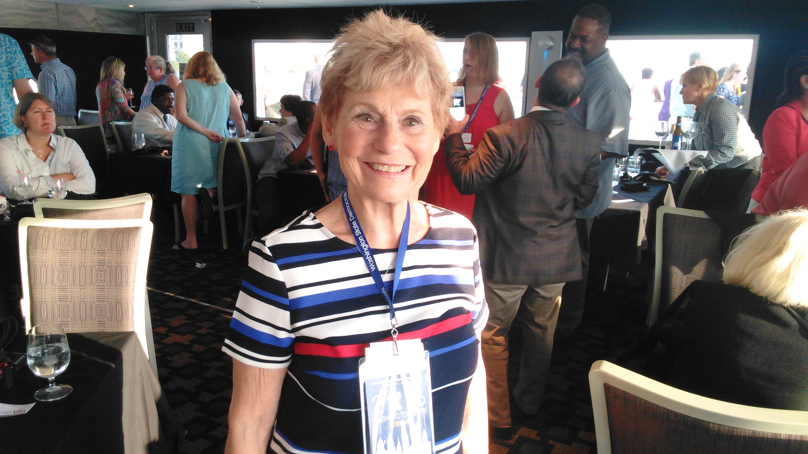 caption: Myra Gamburg, a Clinton alternate delegate, was on the Washington delegation's boat cruise in Philadelphia on Sunday. Gamburg, 84, said she's excited about what Clinton's nomination means for women.