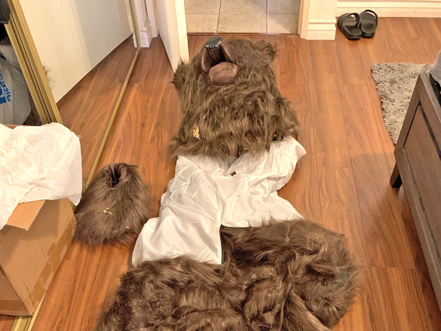 caption: The California Department of Insurance says detectives found this bear costume at the home of the suspects accused of orchestrating fake bear attacks on their vehicles.