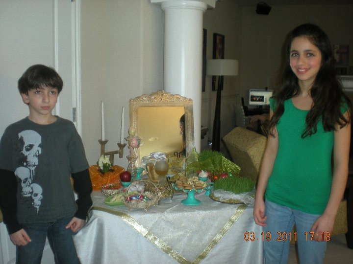 caption: Soraya Marashi (right) and her brother Cyrus, celebrating the Persian New Year. Soraya is wearing makeup because she's about to perform in her school musical presentation of Seussical.