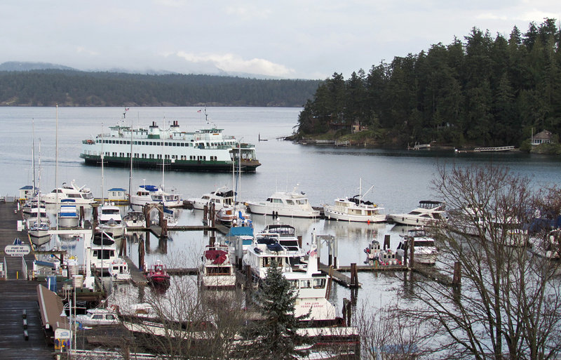 caption: The ferry pulls in to Friday Harbor, the only incorporated city in San Juan County, Wash. Veterans will often travel the hour-long ferry ride to reach VA services here.