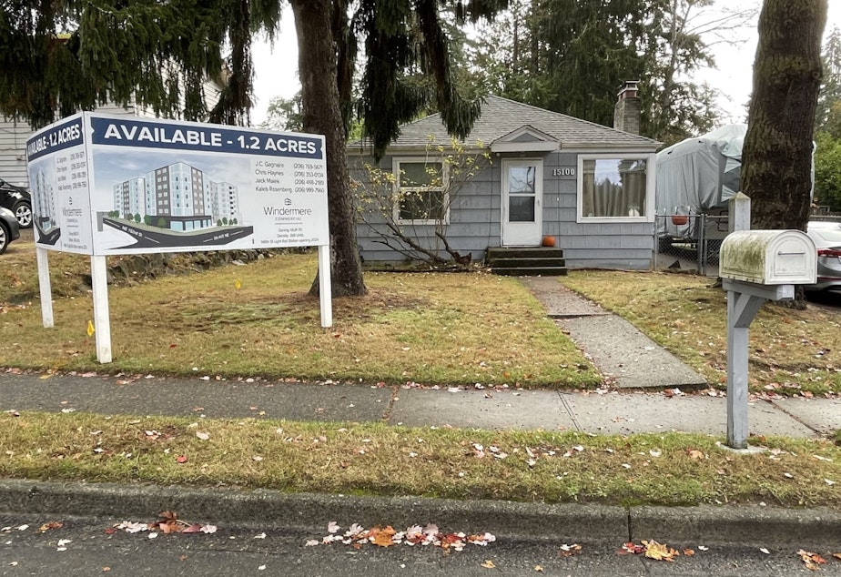 caption: A home for sale near a future light rail station in Shoreline, Washington in December 2022.