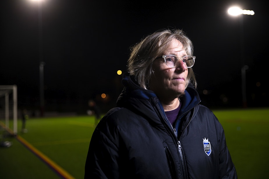 caption: Amy Griffin, executive director of Seattle Reign Academy, is portrayed on Monday, January 29, 2024, at North SeaTac Park. 