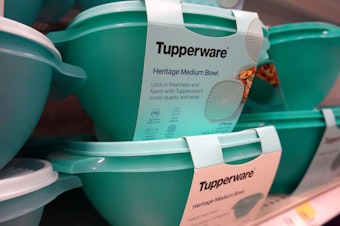 caption: Tupperware is now selling some products at Target, but it still makes most of its money through individual sellers.