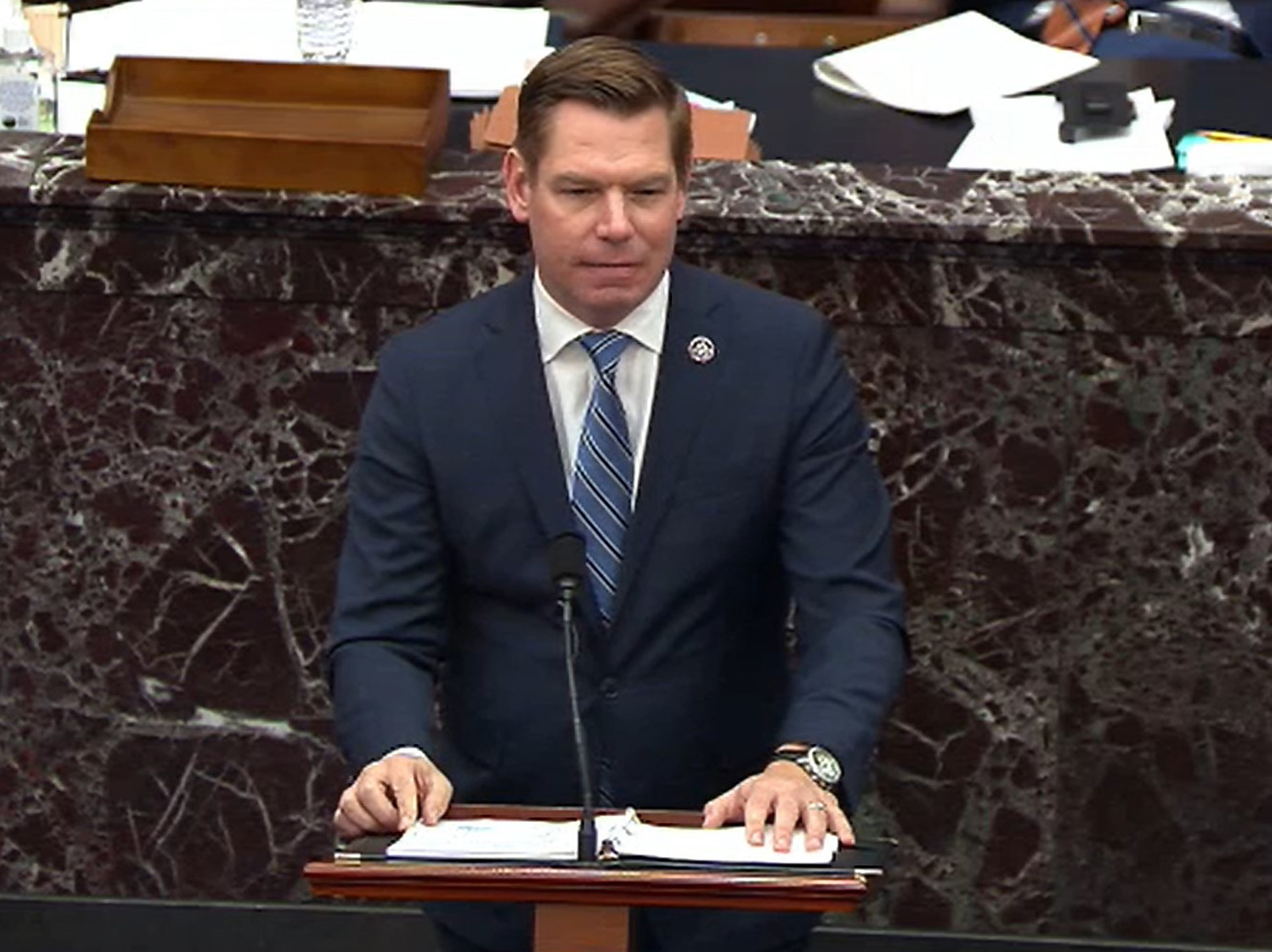 caption: Rep. Eric Swalwell, D-Calif., emphasized that not all of former President Donald Trump's supporters who showed up at the rally on Jan. 6 engaged in the attack on the U.S. Capitol.