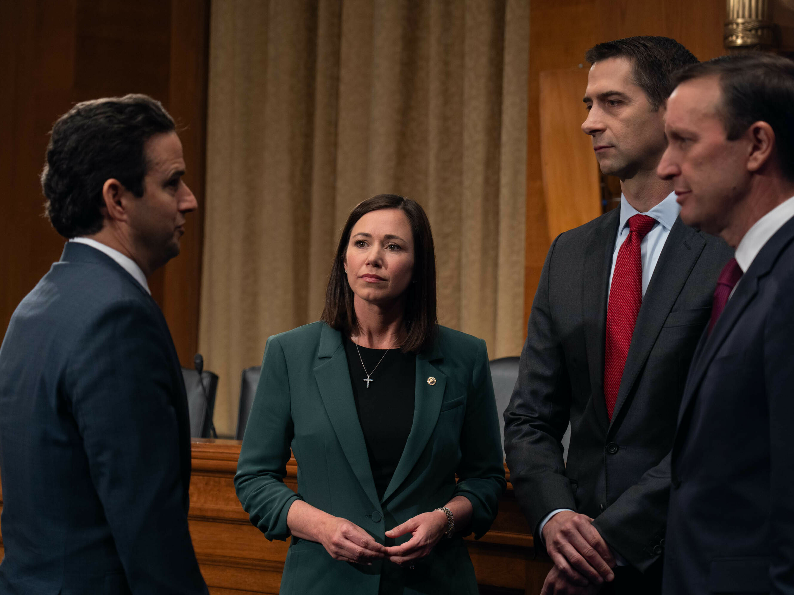 caption: Sen. Brian Schatz, D-Hawaii,  Sen. Katie Britt, R- Ala., Sen, Tom Cotton, R-Ark., and Sen, Chris Murphy, D-Conn. are pushing a new bipartisan bill focused on online safety for kids.