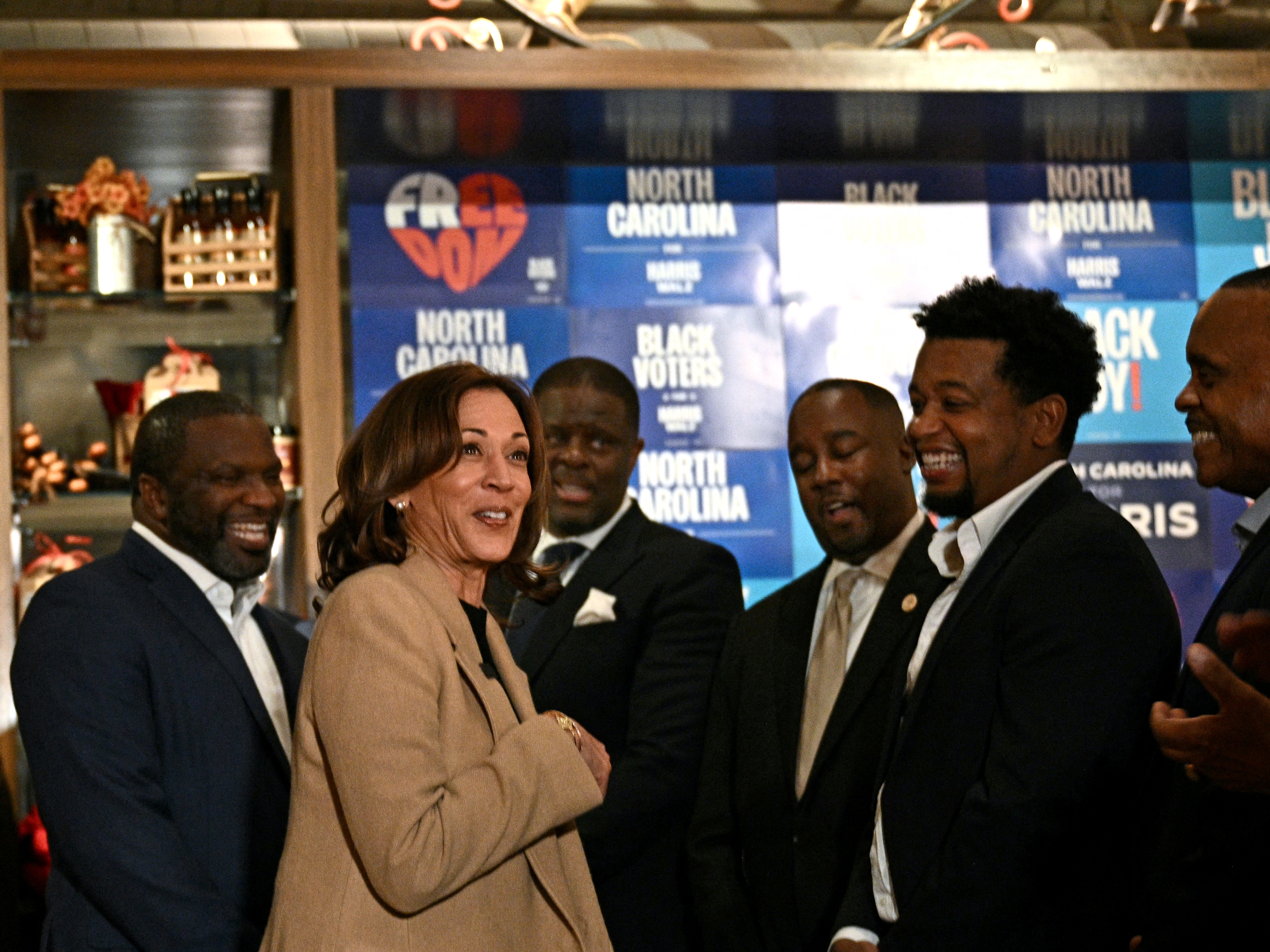 caption: Vice President Harris campaigns in Raleigh, N.C., on Oct. 12 — part of a push to try to shore up her support among Black men.