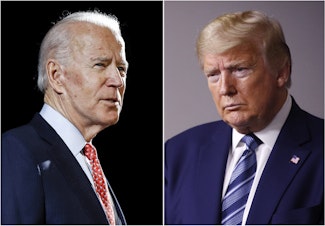 caption: Former Vice President Joe Biden and President Donald Trump. (AP)