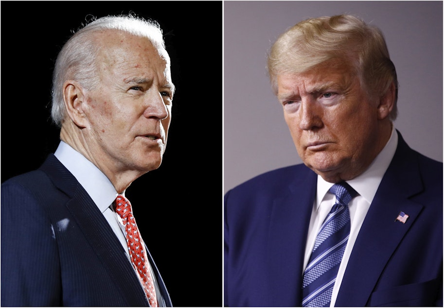 caption: Former Vice President Joe Biden and President Donald Trump. (AP)