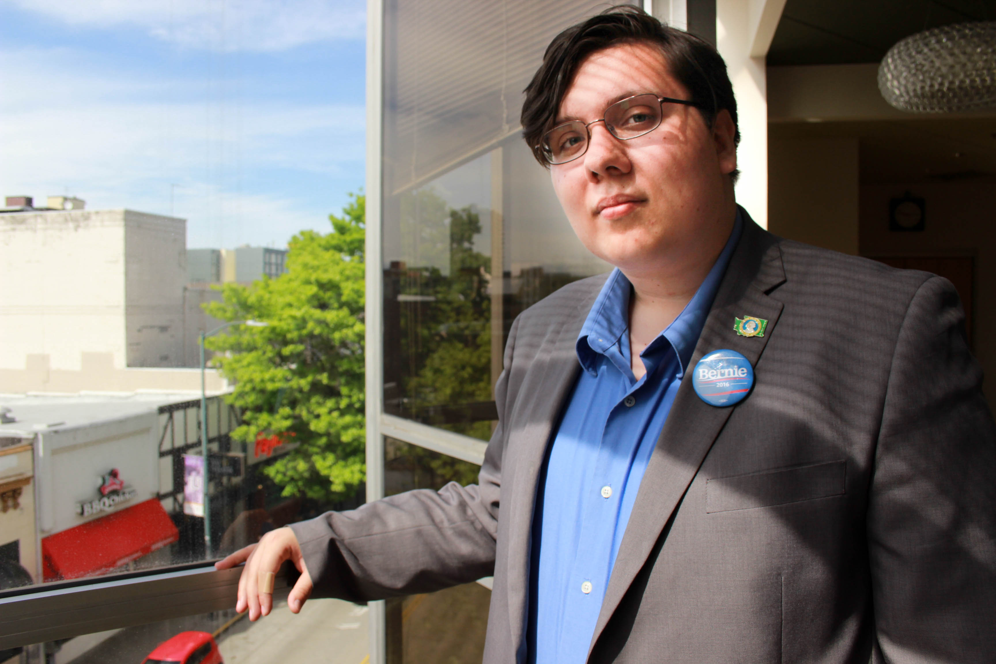 caption: Charles Adkins, 18, is running to be a delegate for Bernie Sanders at the Democratic National Convention.