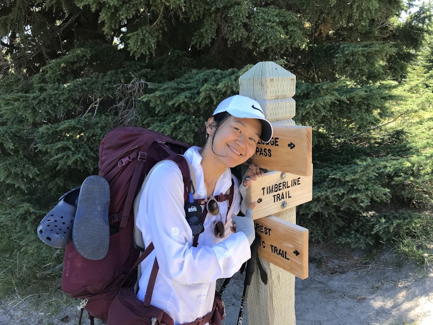 caption: Noriko Nasu, an avid hiker and high school teacher in the Northshore school district, was attacked in February in what she believes was a hate crime.