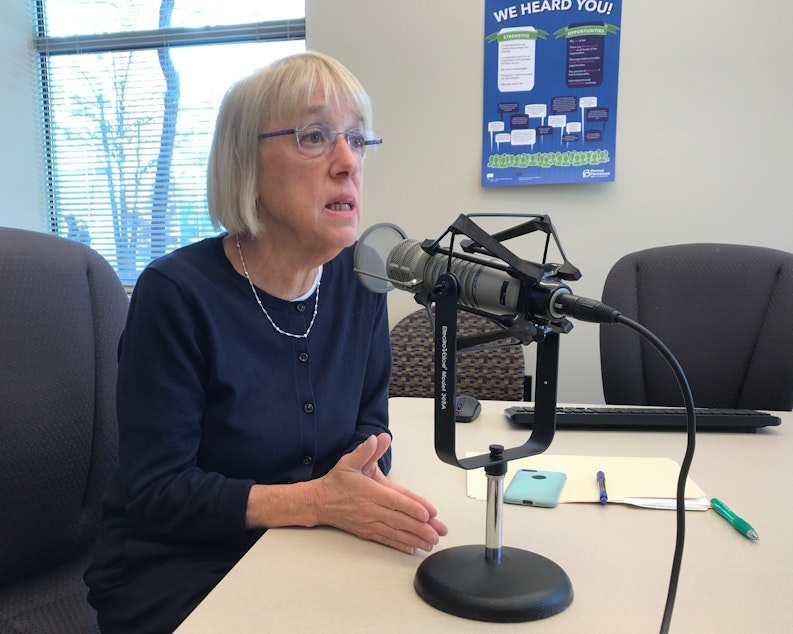 caption: Sen. Patty Murray of Washington speaks at the Planned Parenthood offices in Seattle about allegations against Supreme Court nominee Brett Kavanaugh.