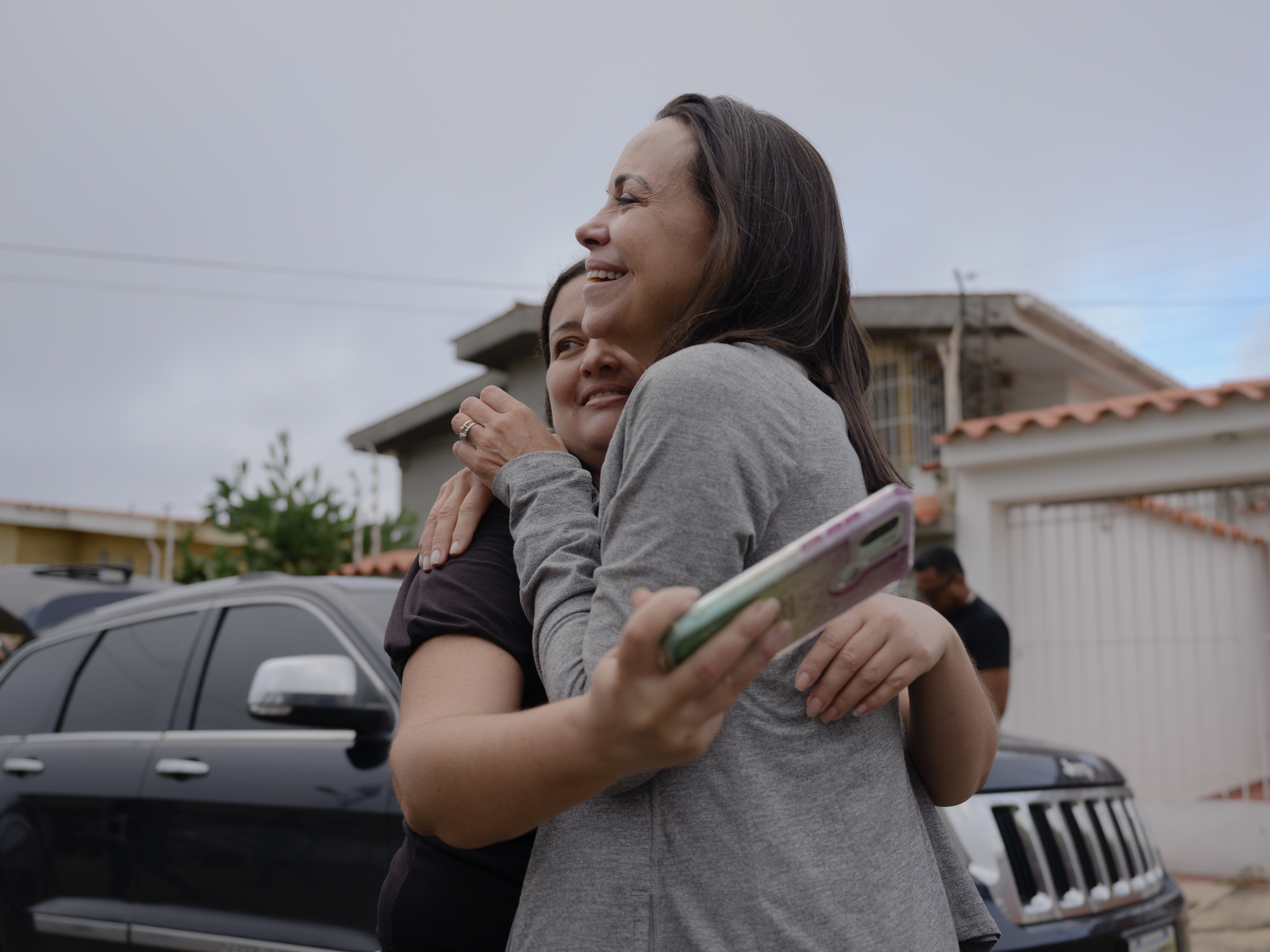 caption: Venezuelan opposition leader María Corina Machado, seen here (right) during an election campaign in Venezuela last year, has won the 2025 Nobel Peace Prize.