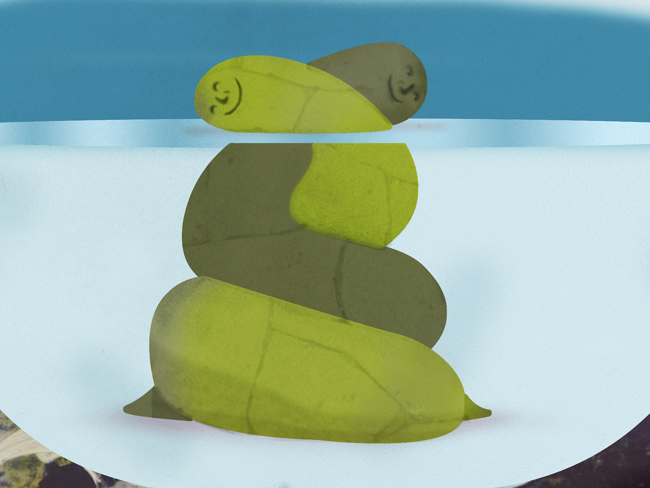 An illustration of two thick strands of fecal matter hugging.