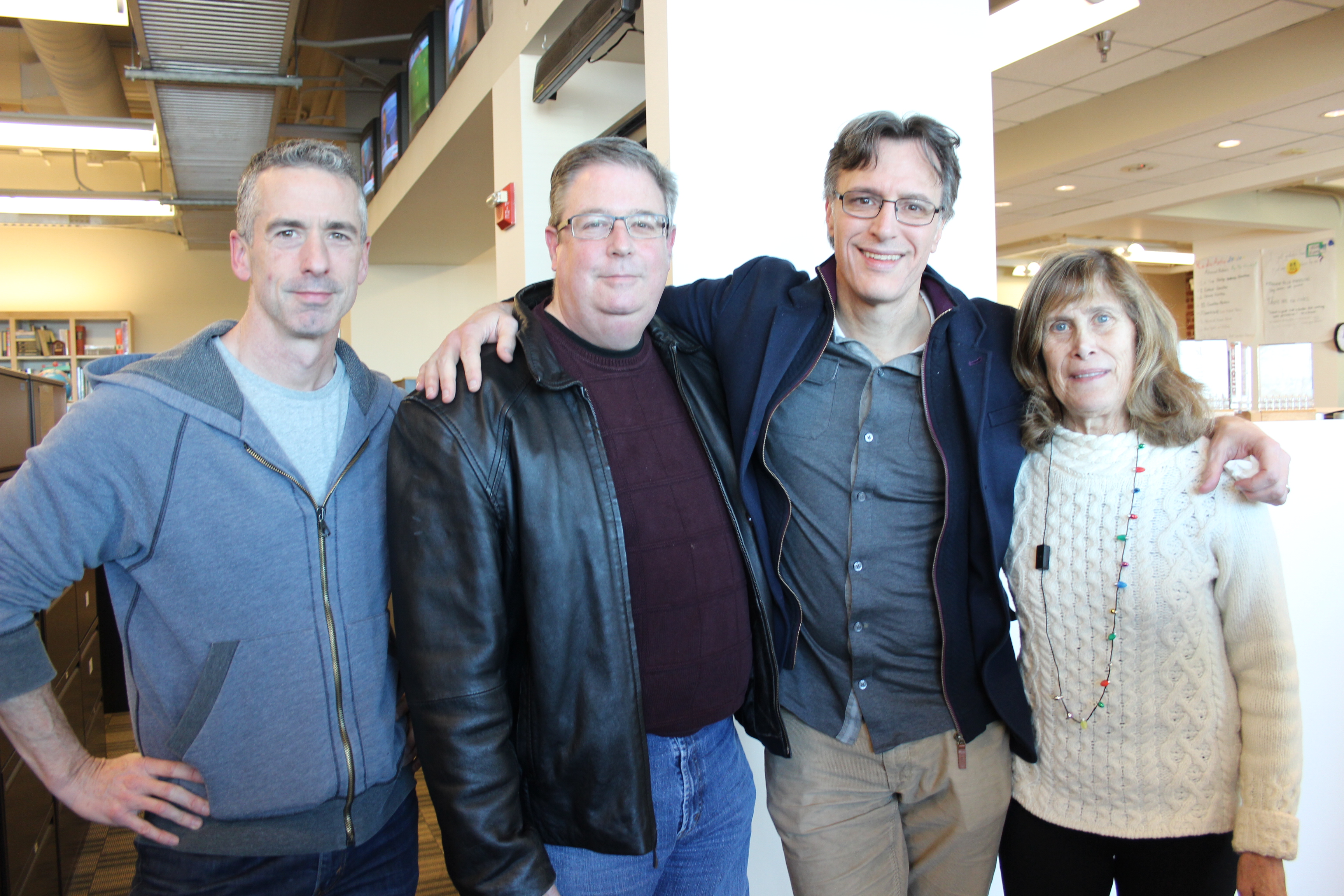 caption: 'Week in Review' panel Dan Savage, Chris Vance, Bill Radke and Joni Balter.