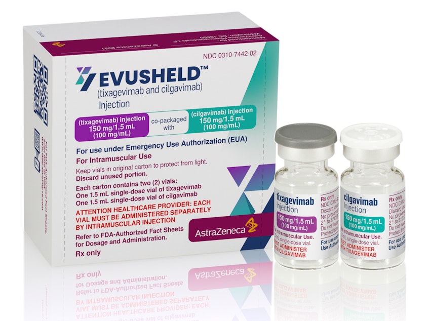 caption: Evusheld is treatment authorized to prevent COVID-19 in people who are seriously immunocompromised or have had serious adverse reactions to the vaccines.