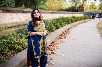 caption: Gulalai Ismail, the Pakistani activist who fled the country after being threatened for taking a stand against sexual violence perpetrated by security forces. She was photographed in Brooklyn, where she is now seeking asylum.