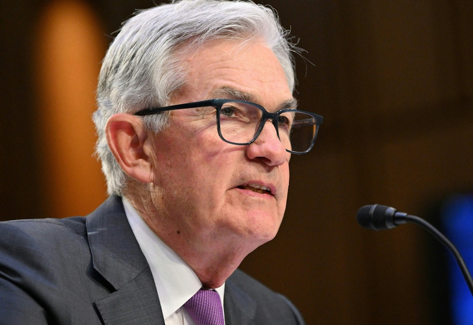 caption: Federal Reserve Chair Jerome Powell testifies before the Senate Banking, Housing and Urban Affairs Committee on Capitol Hill in Washington, D.C., on Tuesday. Powell warned the fight against inflation still has "a long way to go," sending stock markets lower.