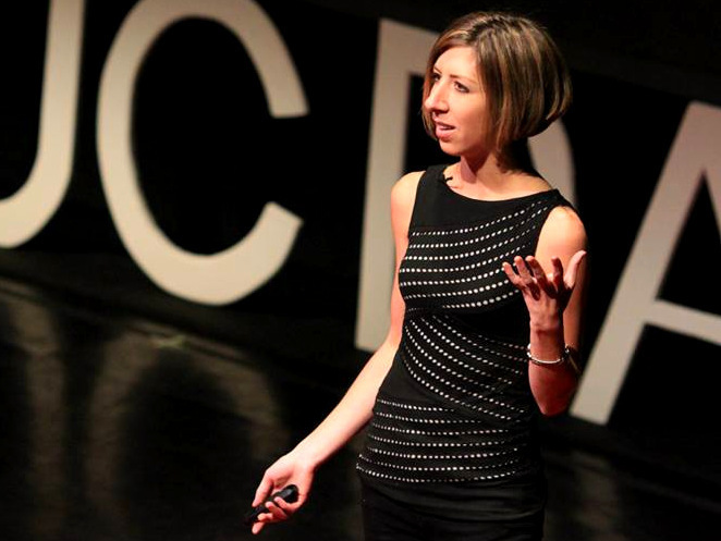 caption: Alison Ledgerwood on the TED Stage.