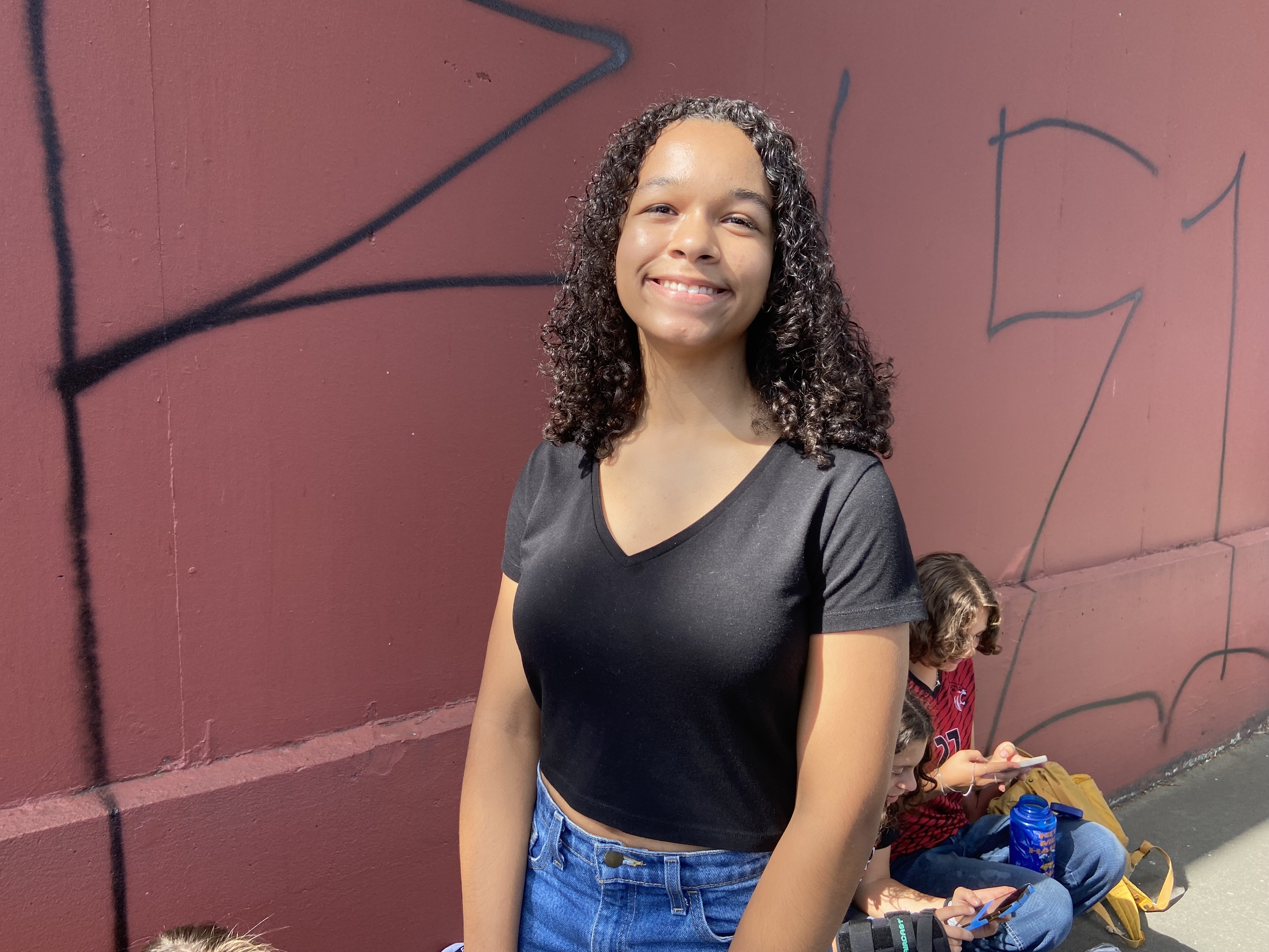 caption: Hannah Evans is a student at Lincoln High School in Seattle. She joined Monday's walkout in protest of Seattle Public School's two-lunch policy.