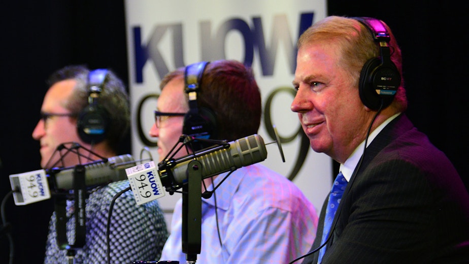 caption: Mayor Ed Murray, right, on KUOW's Week in Review, our Friday news show.