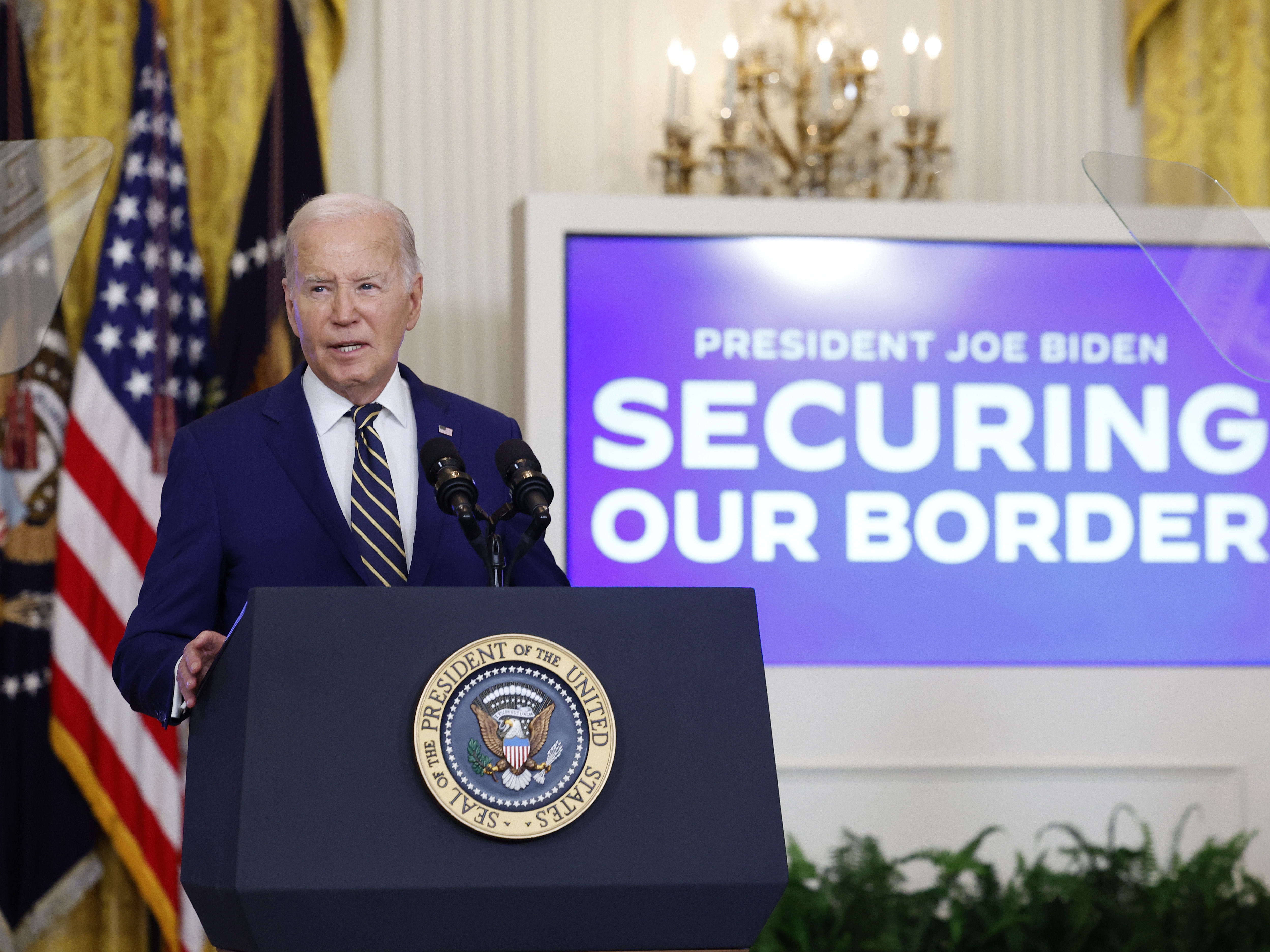 caption: President Biden delivers remarks on June 4 on executive actions to limit asylum.