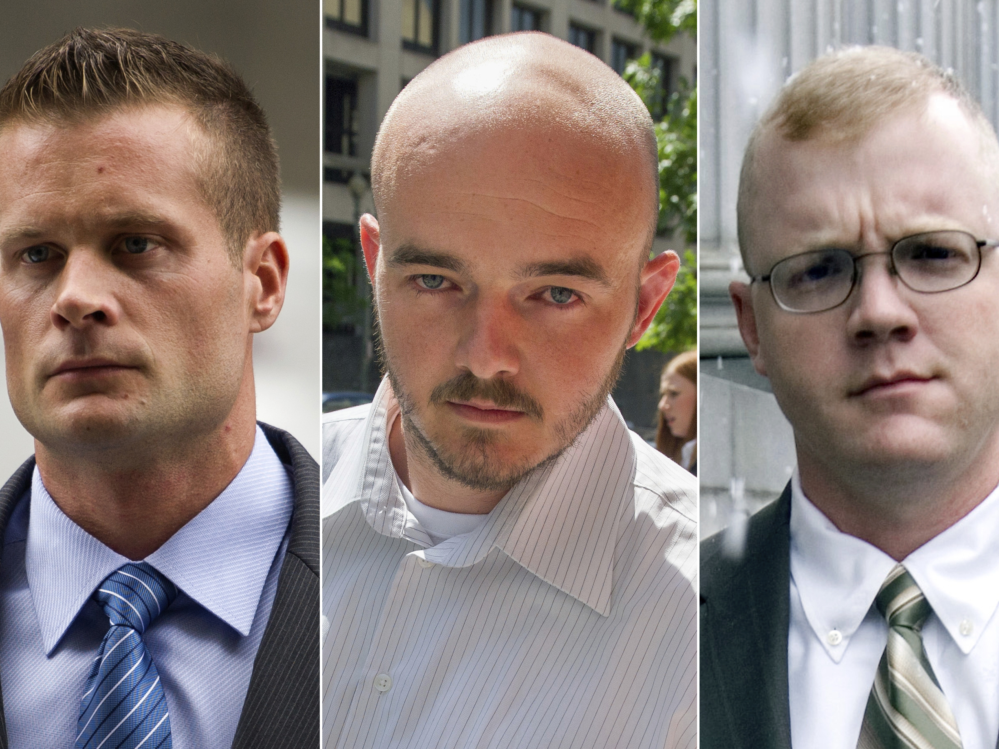 caption: Blackwater guards, from left, Dustin Heard, Evan Liberty, Nicholas Slatten and Paul Slough were pardoned by President Trump this week. The former government contractors were convicted in a 2007 massacre in Baghdad that left more a dozen Iraqi civilians dead.