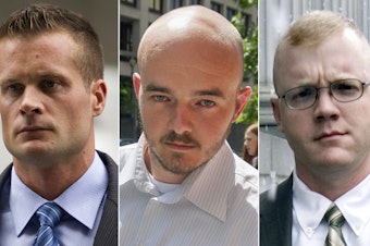 caption: Blackwater guards, from left, Dustin Heard, Evan Liberty, Nicholas Slatten and Paul Slough were pardoned by President Trump this week. The former government contractors were convicted in a 2007 massacre in Baghdad that left more a dozen Iraqi civilians dead.