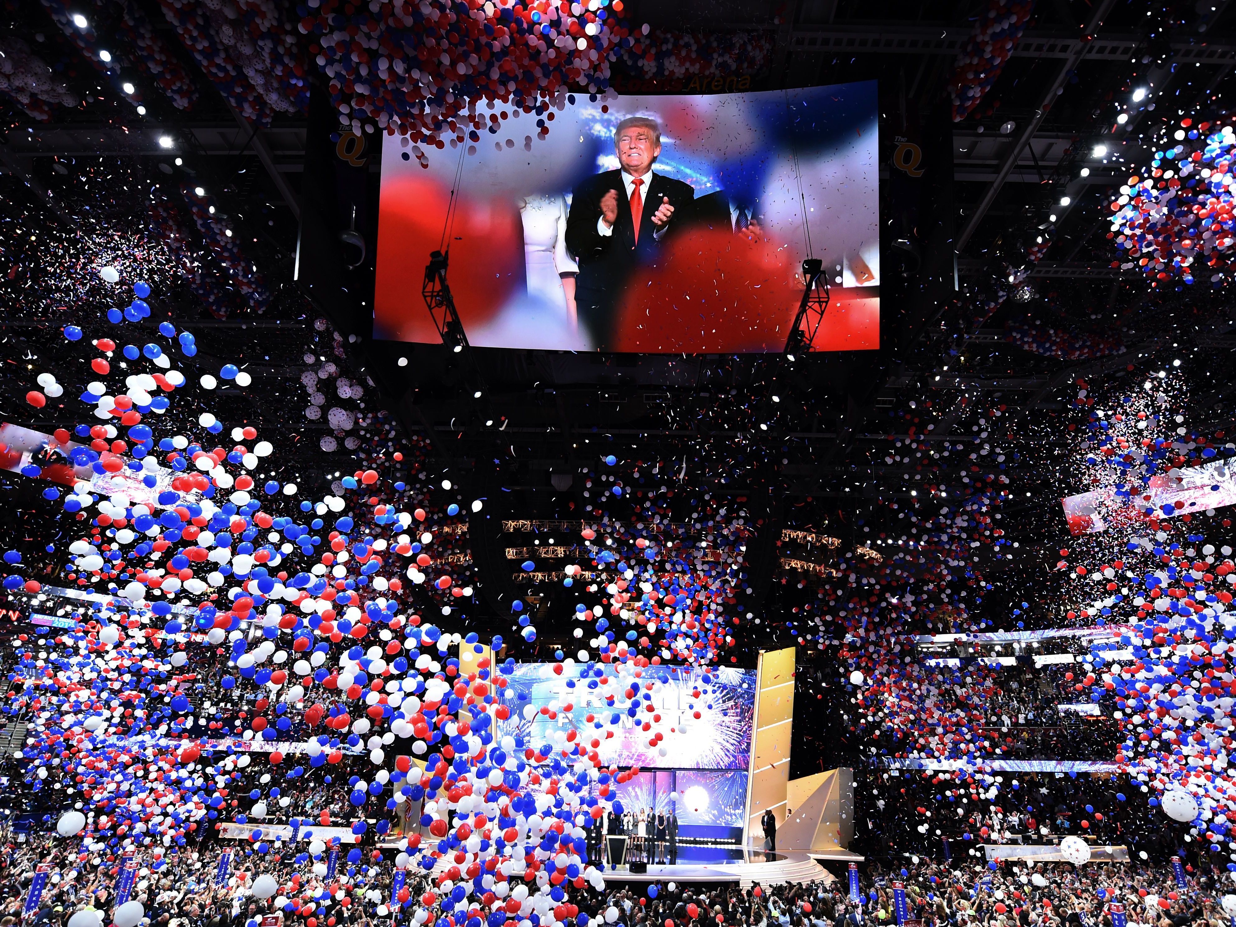 caption: Donald Trump accepts the 2016 GOP presidential nomination at the Republican National Convention in Cleveland.
