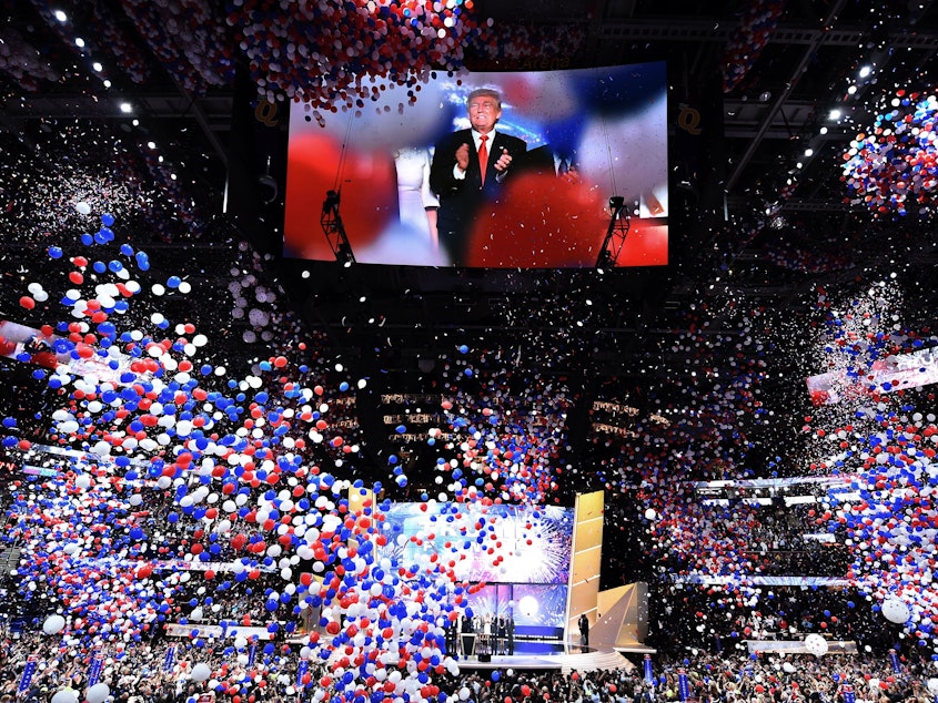 caption: Donald Trump accepts the 2016 GOP presidential nomination at the Republican National Convention in Cleveland.