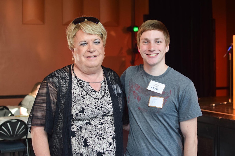 caption: Kelly and James at KUOW's Ask a Transgender Person event