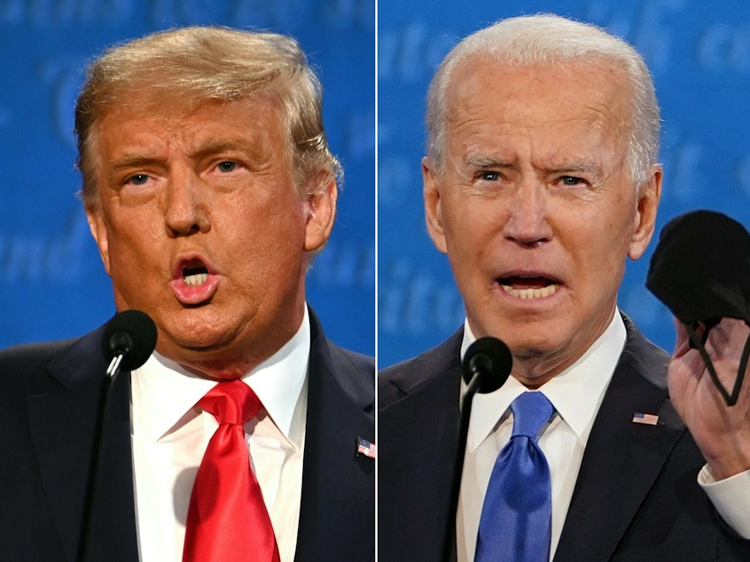 caption: President Biden is rated highly in a survey of historians on presidential greatness — but he's in a tight election race with former President Donald Trump, who is ranked last.